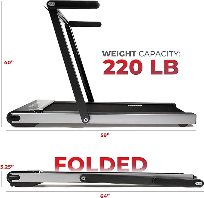 Sunny Health & Fitness ASUNA Slim Flat Folding Treadmill, Motorized with Low Profile, Speakers & Space Saving - 8730