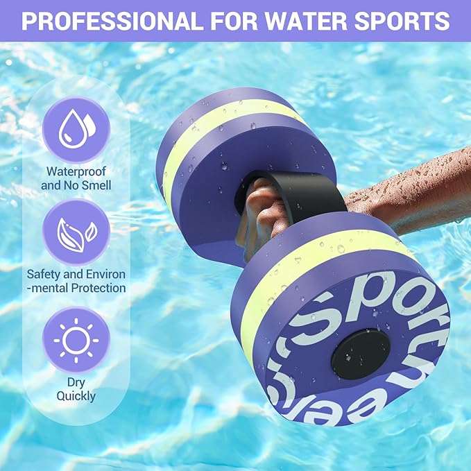 Sportneer Water Weights Aquatic Exercise Dumbbells Water Dumbbell Aerobics Workouts Set of 2 EVA Foam Pool Weights Dumbbells Set Aqua Fitness Barbells Equipment for Water Aerobics Weight Loss