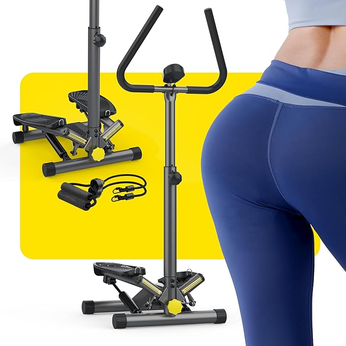 Twist Stepper with Resistance Bands, Stepper Machine with 300LBS Weight Capacity, Mini Stepper for Full Body Workout, Adjustable Step Height, Smooth and Quiet, Stepper for Exercise at Home