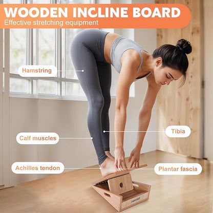 Slant Board for Calf Stretching, Adjustable Wooden Calf Stretcher Incline Board, Calf Stretch Board for Squats Leg Knees Heel Ankle Stretching