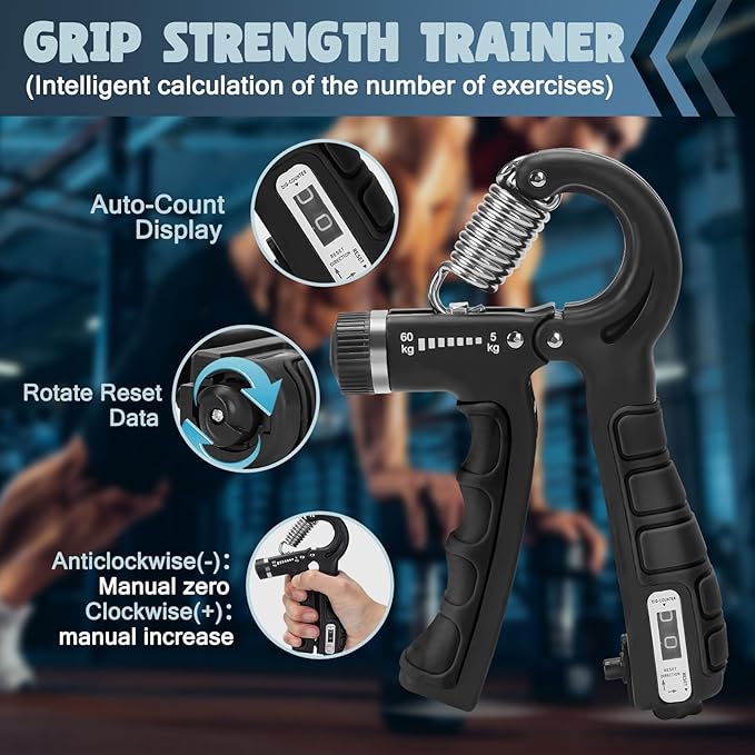 Hand Grip Strengthener with Counter, Adjustable Resistance - Forearm Trainer, Grip Strengthener, and Hand Strengthening Device for Athletes