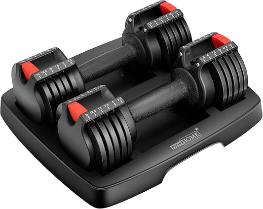 VIVOHOME 2.5 lbs to 15 lbs Adjustable Weights Dumbbells Set of 2 with Anti-Slip Handle and Tray Multiweight Options Workout Equipment for Men Women Home Gym Office Black