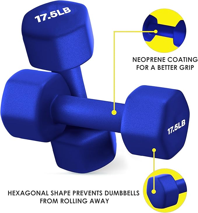 Fitness Neoprene Coated Dumbbell Sets of 2, Hand weight Dumbbells Anti-roll, Anti-Slip, Hexagon Shape for Muscle Toning, Strength Training Dumbbell Pairs for Men and Women, Ideal for Home & Gym.