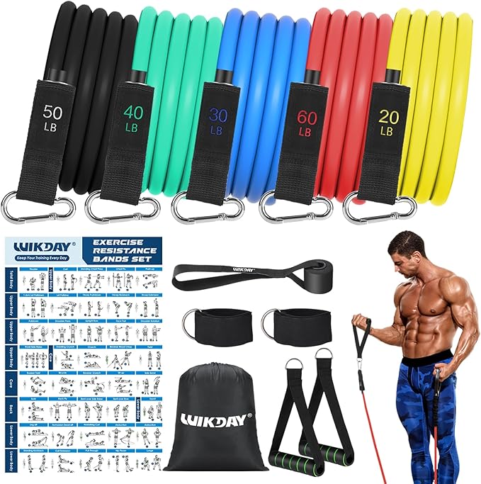 Exercise Resistance Bands with Handles for Working Out, 150/200/250/300 lbs Workout Bands Set with Door Anchor for Physical Therapy, Yoga, Pilates