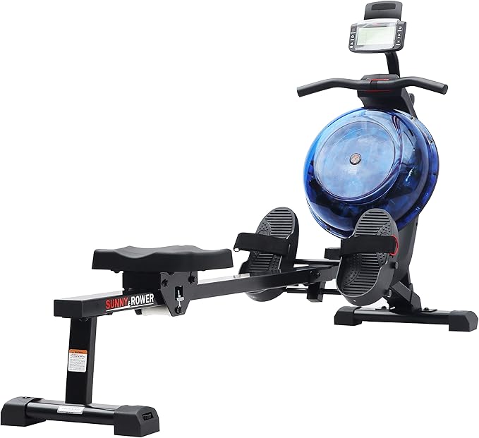 Sunny Health & Fitness Elite Water Rowing Machine with High Resistance Vertical Tank, Optional Exclusive Bluetooth SunnyFit App