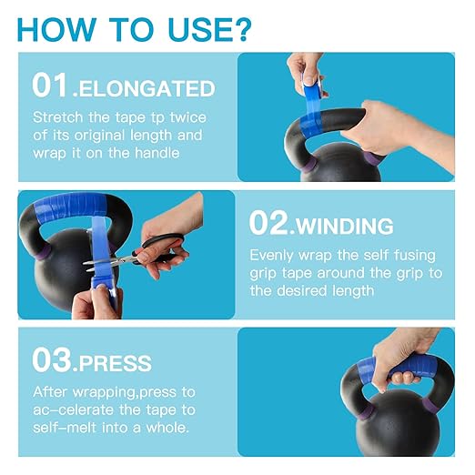 Fusion Grip Tape – Silicone Grip Tape for Handles,Pull Up Bars, Barbells, Dumbbells, Sports and Gym Equipment, Steering Wheel Tape, Self Fusing Rubber Grip Tape (Blue, 10 FT)