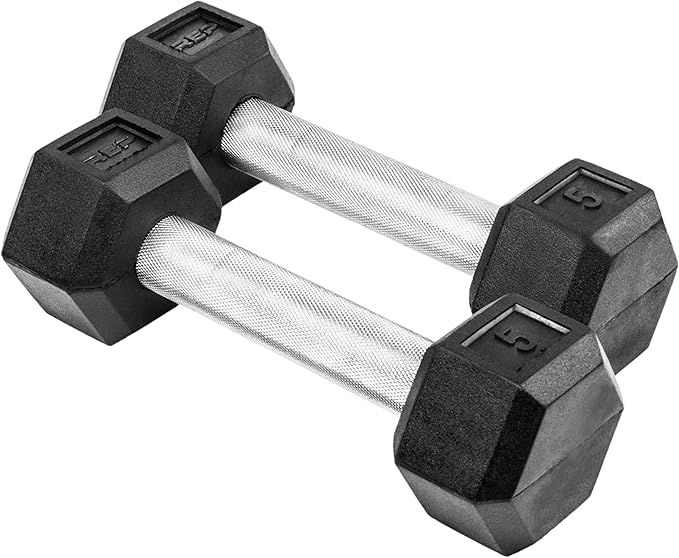 Rep Fitness Rubber Hex Dumbbell(s) - Singles (55LB +) and Pairs (5LB - 50LB) - Low Odor, Fully Knurled Handle