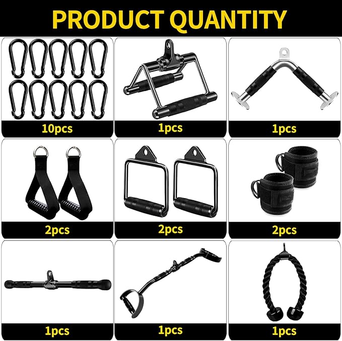 Solid Steel Cable Attachments for Gym Set with Wide Grip LAT Pull Down Bar, LAT Pulldown Attachments, Cable Machine Attachment, Tricep Pull Down Attachment, Home Gym Accessories