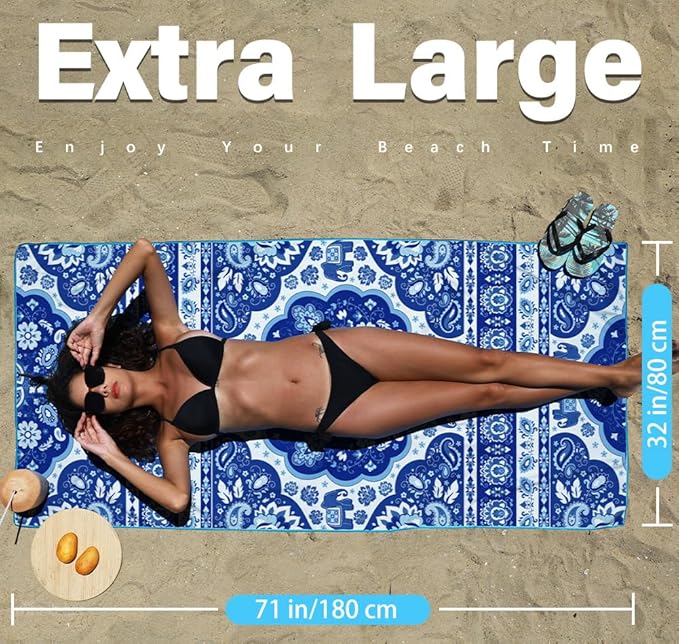 Microfiber Lightweight Beach Towel Sand Free Quick Dry Absorbent Thin Compact Towels for Swimming Pool Camping Beach Accessories Large Easy Pack Travel Things for Vacation Essentials Gift