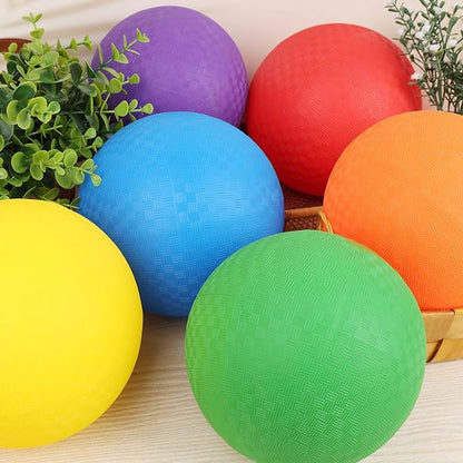 LovesTown 6PCS Playground Balls with Air Pump, 8.5inch Inflatable Dodge Ball Colorful Handball Rubber Kickball for Kids Ball Games Gym Camps Yoga