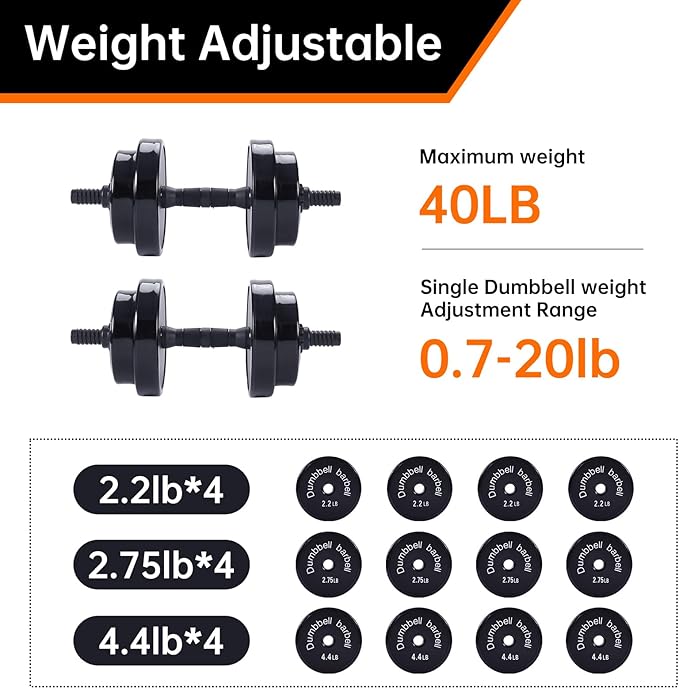 Nice C Weights, Dumbbell Set, Kettlebells, Adjustable Dumbbells, Barbell Weight Set, 20-40-50-70LB 3-in-1 set, Non-Slip, All-purpose