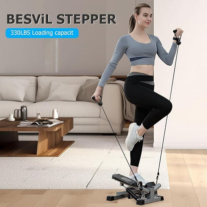 Stair Steppers for Exercise, Steppers for Exercise at Home, Hydraulic Mini Fitness Stepper with ResistancBands, 330lbs Weight Capacity，Stepper for Total Body Workouts.