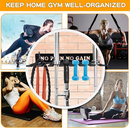 Gym Home Rack 8 Hook Heavy-Duty Wall-mounted Organizer Multi-Purpose Workout Gear Wall Hanger Storage for Resistance Bands Jump Ropes Lifting Belt Fitness Bands Barbells Carabiners Included