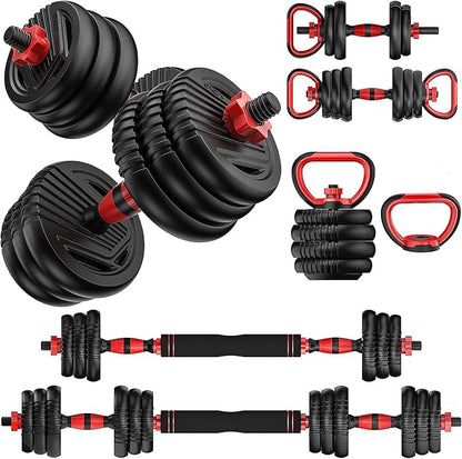 Adjustable Dumbbells, 10/20/30/45/70/90lbs Free Weight Set with Connector, 4 in1 in1 Dumbbells