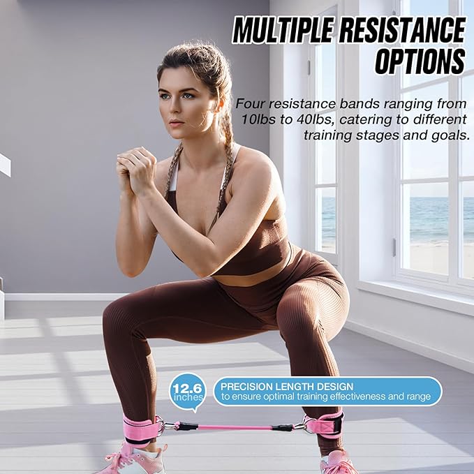 Ankle Resistance Bands with Cuffs,Exercise Bands for Working Out,Ankle Strap with 4PCS Resistance Band for Butt Lift Women,at Home Workout Equipment for Kickbacks Hip Fitness Training