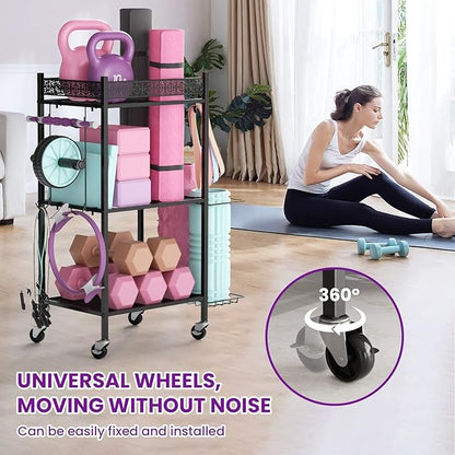 Yoga Mat Storage Rack, Home Gym Storage Rack Yoga Mat Holder, VOPEAK Workout Storage for Yoga Mat, Foam Roller, Gym Organizer Gym Equipment Storage for Home Exercise and Fitness Gear (Metal)