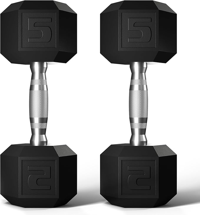 GRETERST Dumbbells Set Rubber Coated Hex Hand Weights Exercise & Fitness for Home Gym Workouts Strength Training Equipment