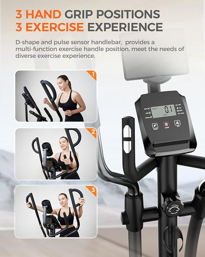 pooboo Elliptical Machine, Elliptical Exercise Machine with 16-Level Resistance&Hyper-Quiet Magnetic Driving System, Elliptical Machine for home with LCD Monitor&15.5IN Stride, 400LBS Weight Capacity