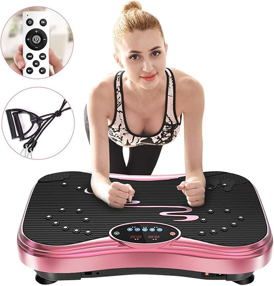 Vibration Plate Exercise Machine Whole Body Workout Vibration Fitness Platform for Home Fitness & Weight Loss + Remote + Loop Resistance Bands, 999 Levels