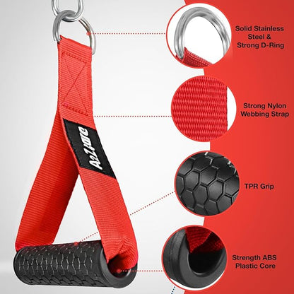 A2ZCARE Heavy Duty Exercise Handles - Premium Exercise Hand Grips Attachment for Pulley LAT Pulldown System (B. Exercise Handles (Red) and 2 Snap Hook)