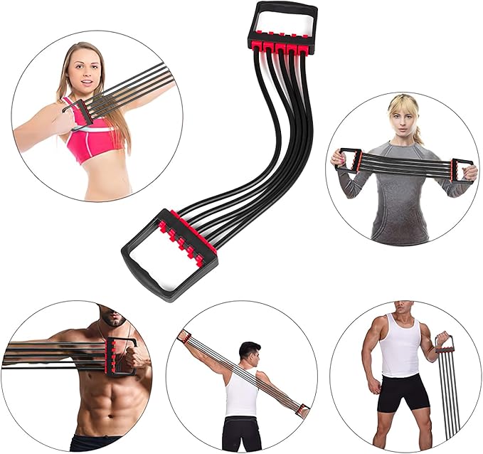 Chest Expander for Chest Arm Legs Shoulder Back Muscles Training, Chest Exerciser for Men with 5 Removable Ropes, Fitness Training Set for Pilates Push Ups Full Body Home Gym Workout Band