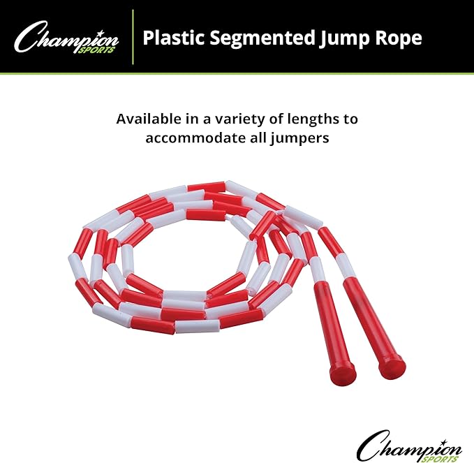 Champion Sports Classic Plastic Segmented Beaded Jump Ropes - Phys. Ed, Gym, Fitness and Recreational Use, In a Variety of Lengths for Kids to Adults