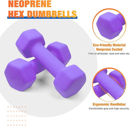 Portzon Set of 2 Neoprene Dumbbell Hand Weights, Anti-Slip, Anti-roll, Hex Shape ,8LB