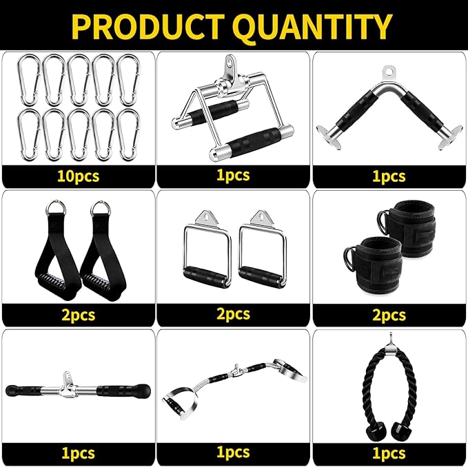 Solid Steel Cable Attachments for Gym Set with Wide Grip LAT Pull Down Bar, LAT Pulldown Attachments, Cable Machine Attachment, Tricep Pull Down Attachment, Home Gym Accessories