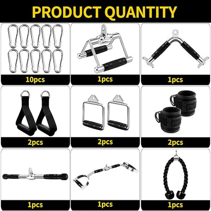 Solid Steel Cable Attachments for Gym Set with Wide Grip LAT Pull Down Bar, LAT Pulldown Attachments, Cable Machine Attachment, Tricep Pull Down Attachment, Home Gym Accessories