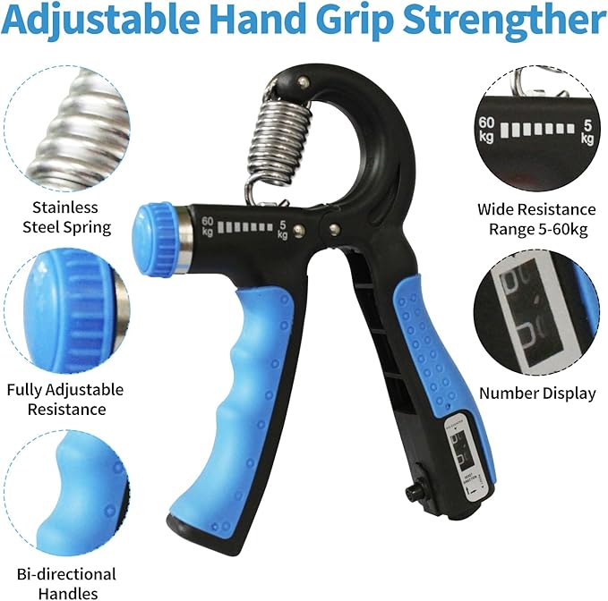 Grip Strength Trainer, Hand Gripper Strengthener with Adjustable Resistance 11-132 Lbs (5-60kg), Forearm Strengthener with Non-Slip Gripper for Muscle Building and Injury Recover Gym/Home