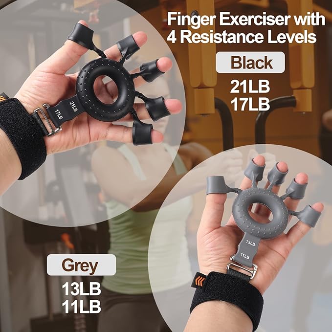 Silicone Finger Trainer - Grip Strength Trainer For Forearms, Hands And Fingers, 4 Resistance Levels, Finger Stretchers And Hand Exercise Rings, Improve Hand Strength And Flexibility, Hand Grip Strengthener, Hand Exercise Equipment