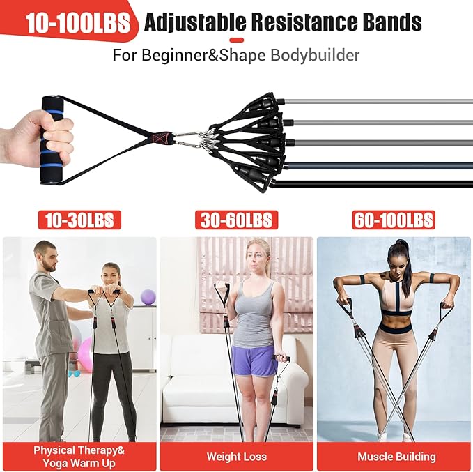 Resistance Bands with Handles for Women, 5 Level Exercise Bands Workout Bands for Physical Therapy, Yoga, Pilates, Door Anchor, Storage Pouch