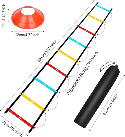 Agility Ladder Speed Training Equipment 9 Rung 13FT Sports 10 Disc