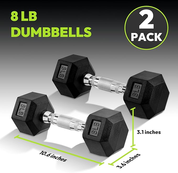 Hex Dumbbell Set, 3-100 lb Rubber Encased Exercise & Fitness Dumbbells, Weights Dumbbells Set of 2, Hand Weight for Strength Training (Single, Pair, Set)