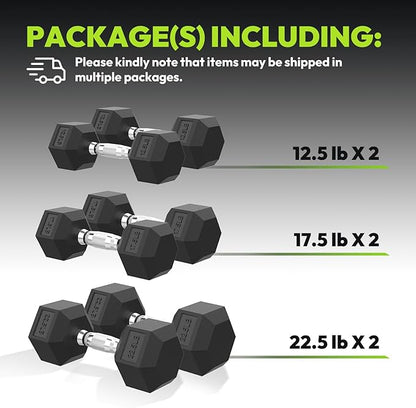 Hex Dumbbell Set, 3-100 lb Rubber Encased Exercise & Fitness Dumbbells, Weights Dumbbells Set of 2, Hand Weight for Strength Training (Single, Pair, Set)