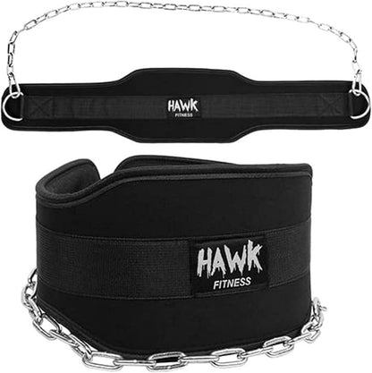 Hawk Sports Dip Belt with Chain for Bodyweight Exercises, Black 6" Padded Weightlifting Belt with 36" Steel Chain and D-Ring Carabiners, Lift 300 lbs. of Dumbbells, Kettlebells, or Weight Plates