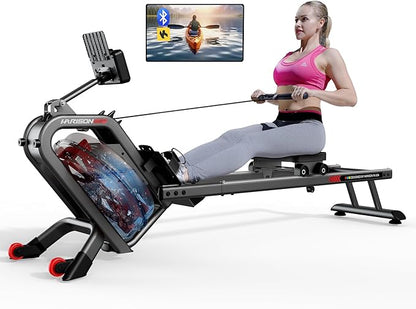 HARISON Water Rowing Machine for Home, 350 LBS Weight Capacity Foldable Rower Machine with LCD Monitor, Dual Slide Rails