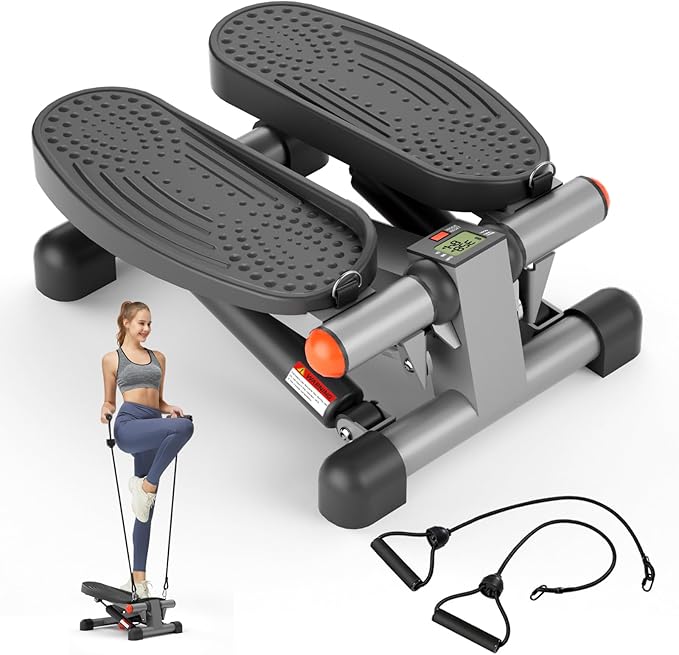 Mini Steppers for Exercise, Stair Stepper with Resistance Bands, Stepper with 330LBS Loading Capacity, Stepper Exercise Equipment with Resistance Bands for Full Body Workout with LCD Monitor