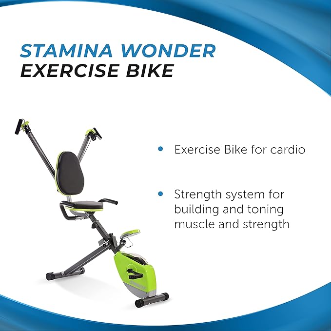 Stamina Wonder Exercise Bike | Build Upper and Lower Body Strength on One Machine | Includes Two Online Workout Videos, Chartreuse and Gray