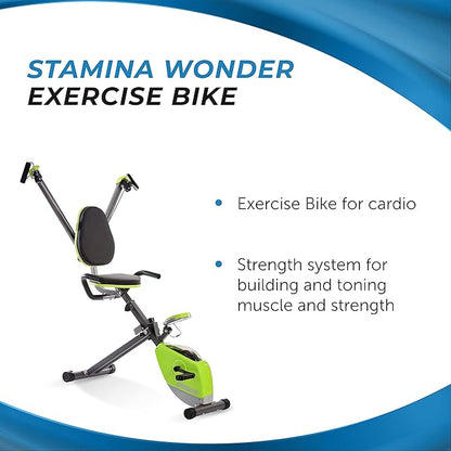 Stamina Wonder Exercise Bike | Build Upper and Lower Body Strength on One Machine | Includes Two Online Workout Videos, Chartreuse and Gray