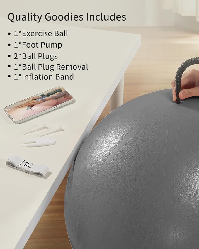 Anti-Burst Exercise Ball for Working Out, Yoga Ball for Pregnancy,Extra Thick Workout Ball for Physical Therapy,Stability Ball for Ball Chair Fitness with Pump