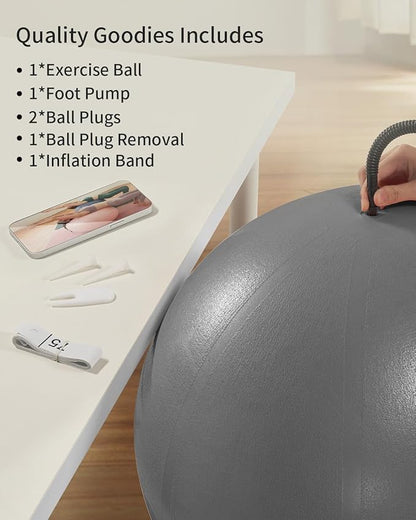 Anti-Burst Exercise Ball for Working Out, Yoga Ball for Pregnancy,Extra Thick Workout Ball for Physical Therapy,Stability Ball for Ball Chair Fitness with Pump