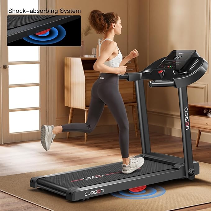 CURSOR FITNESS Home Folding Treadmill with Pulse Sensor, 2.5 HP Quiet Brushless, 7.5 MPH, 265 LBS Capacity