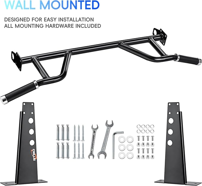 Multifunctional Wall Mounted Pull Up Bar - 48’’ Wide -Multi-Grip Chin-Up Station Max Load 500 lbs for Punching Bags, Power Ropes for Home Gym Strength Training Equipment