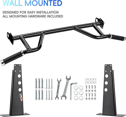 Multifunctional Wall Mounted Pull Up Bar - 48’’ Wide -Multi-Grip Chin-Up Station Max Load 500 lbs for Punching Bags, Power Ropes for Home Gym Strength Training Equipment