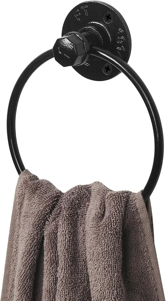 Industrial Towel Ring Rustic Pipe Hand Towel Holder Wall Mounted for Bathroom