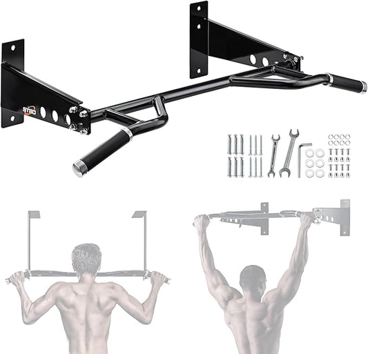 Multifunctional Wall Mounted Pull Up Bar - 48’’ Wide -Multi-Grip Chin-Up Station Max Load 500 lbs for Punching Bags, Power Ropes for Home Gym Strength Training Equipment