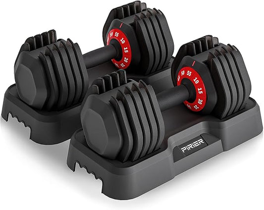 PIRIER Adjustable Dumbbell 55LB Single Dumbbell Weight, 10-in-1 Weight Dumbbell with Anti-Slip Metal Handle for Full Body Workout Fitness