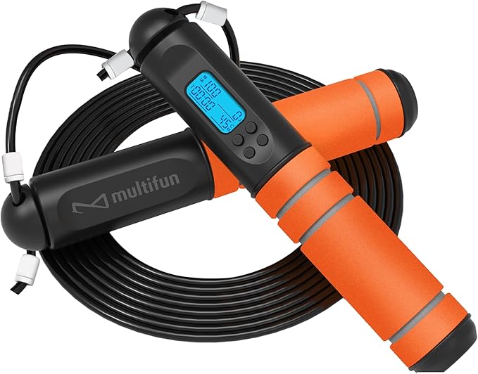 Jump Rope, multifun Speed Skipping Rope with Calorie Counter, Adjustable Digital Counting Jump Rope with Ball Bearings and Alarm Reminder for Fitness, Crossfit, Exercise, Workout, Boxing, MMA, Gym