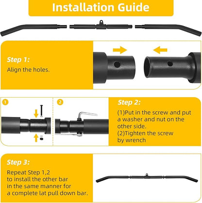 46" Lat Pulldown Bar Attachments For Cable Machine,2 in 1 Wide Grip Rotating Bar For Homr Gym Pulley System,Tricep Press Down Straight Bar With Foam Handle